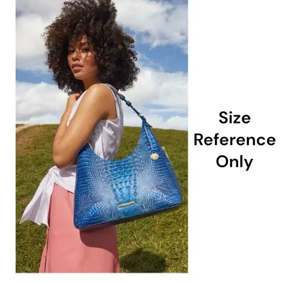 Brahmin Tabitha Melbourne Leather Shoulder Bag Aqua Blue Croc Embossed